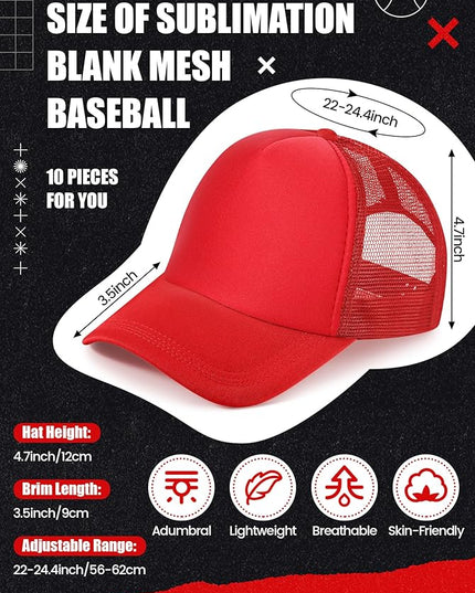10 Pcs Sublimation Blank Trucker Hats Bulk Mesh Baseball Cap Polyester Mesh Trucker Hat for Men and Women