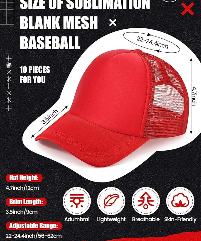10 Pcs Sublimation Blank Trucker Hats Bulk Mesh Baseball Cap Polyester Mesh Trucker Hat for Men and Women