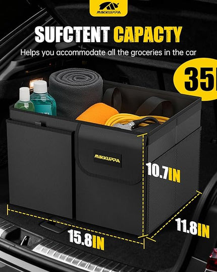 MIKKUPPA Car Trunk Organizer - 35L Collapsible Trunk Organizer with Lid, Sturdy Car Storage for SUV Auto Truck Van (Black, 2Pack)