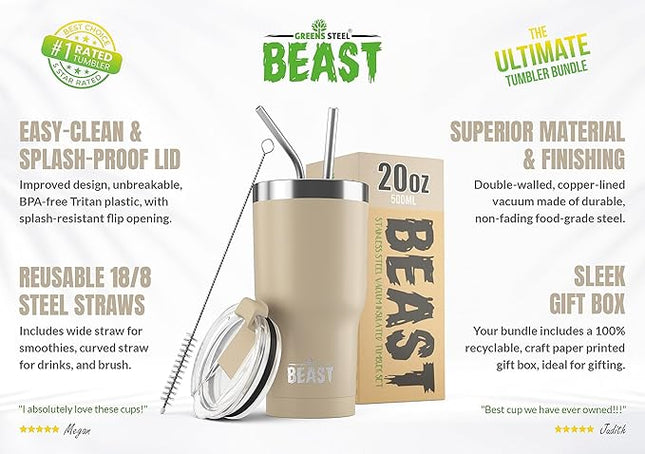 Beast 20 oz Tumbler Stainless Steel Vacuum Insulated Coffee Ice Cup Double Wall Travel Flask (Sand)