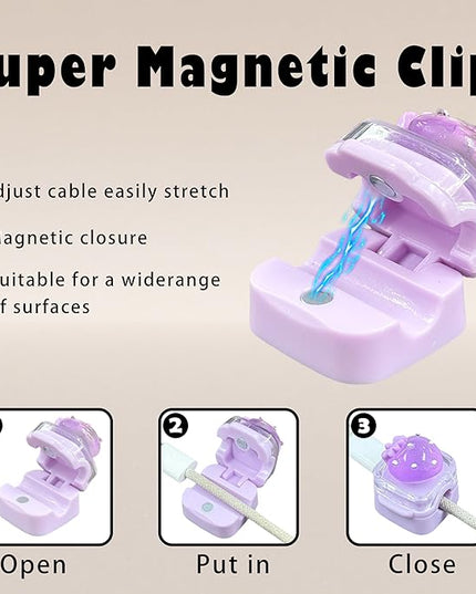 9Pack Magnetic Cable Clips for Nightstand, Adhesive Night-Glowing Cord Holder Organizer for Office Home Desk Wall Car (Star Cat Strawberry)