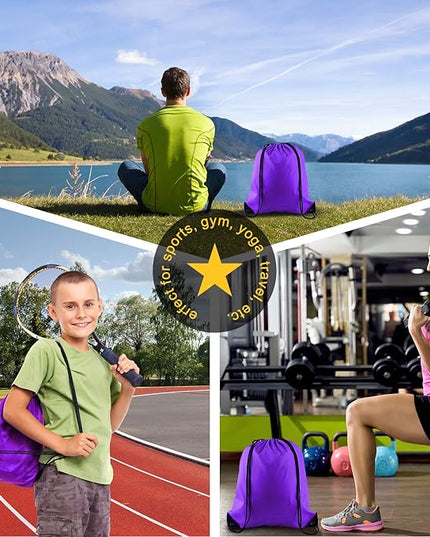 KUUQA 20Pcs Drawstring Backpack Bag Bulk Purple Drawstring Bags String Backpack Sport Gym Sack Bags Foldable Storage Bag for Women Men Shopping Gym Travel Sports