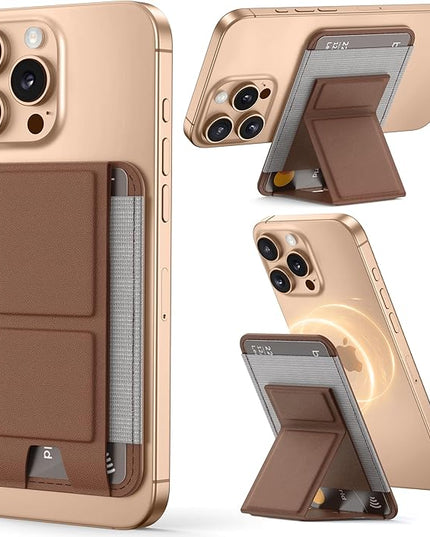 Magsafe Wallet with Angle Adjustable Stand, Magnetic Card Holder for iPhone 16/15/14/13/12 Series (Not for iPhone Mini), 1 Slot, 6 Cards, Brown