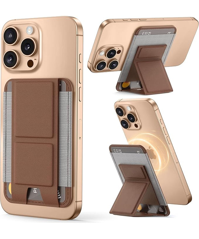 Magsafe Wallet with Angle Adjustable Stand, Magnetic Card Holder for iPhone 16/15/14/13/12 Series (Not for iPhone Mini), 1 Slot, 6 Cards, Brown