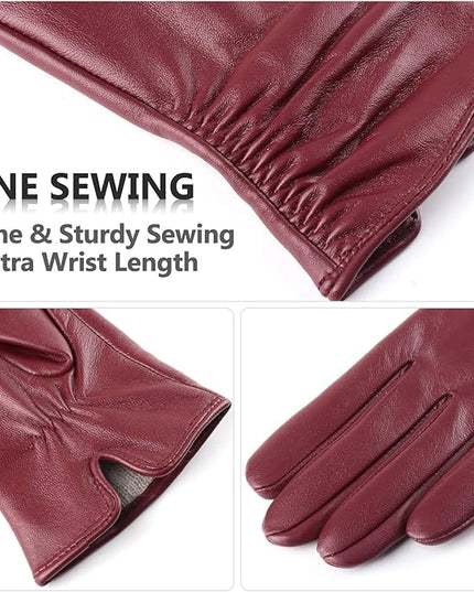 Womens Winter Leather Touchscreen Texting Warm Driving Lambskin Pure Genuine leather Gloves