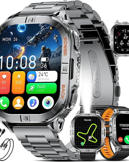 GPS Military Smart Watch for Men(Answer/Call), 2.13'' Smartwatch,60 Days Battery,6 Satellite Positioning/Compass,5 ATM Fitness Tracker with Flashlight/Heart Rate/Sleep/100+ Sport Modes for Android/iOS