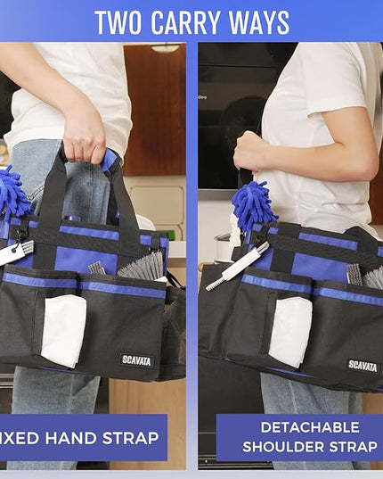 Compact Wearable Cleaning Caddy, Small Supplies Organizer with Handle & Shoulder Straps for Housekeepers, Under Sink & Car Cleaning Tool Organizer Bag (Blue)