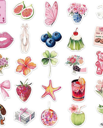 55 PCS Vintage Pink Stickers, Waterproof Retro Aesthetic Stickers for Water Bottles,Laptop Scrapbook Journaling Decorative Decals for Adults