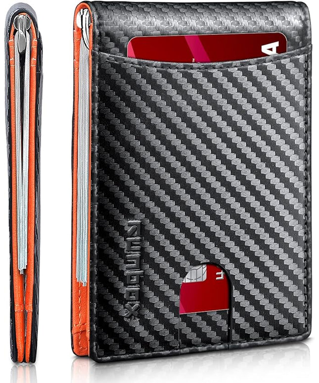 RUNBOX Slim Wallet for Men Genuine Leather RFID Blocking Bifold Minimalist Front Pocket Mens Wallet with Money Clip Thin Gift Box