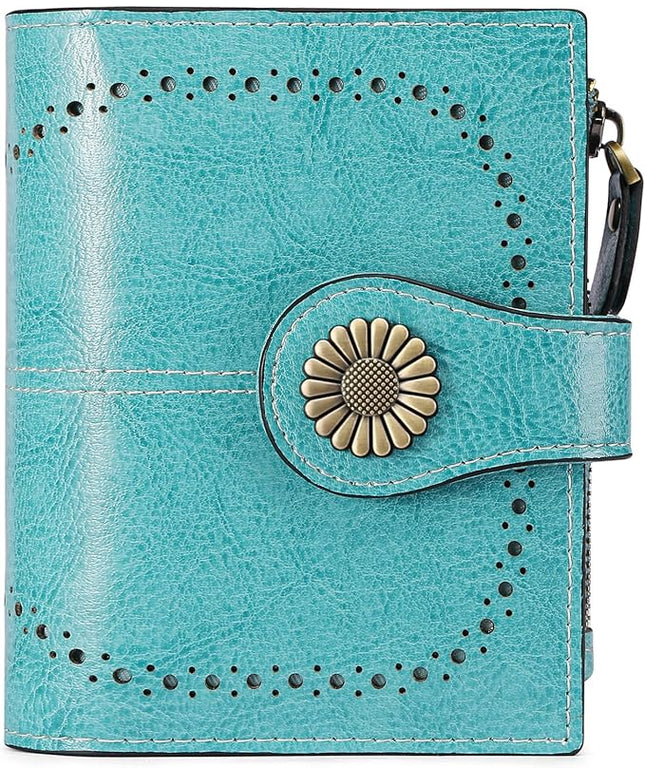 SENDEFN Small Womens Wallet Leather Bifold Card Holder RFID Blocking with Zipper Coin Pocket