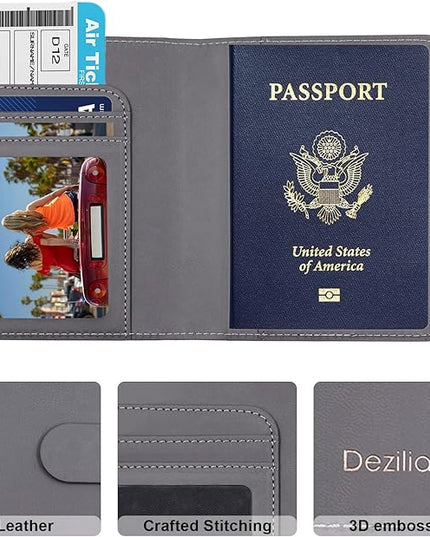 Deziliao Passport Wallet, Gray, Unisex, Faux Leather, Waterproof, Slim, Lightweight, RFID Blocking, 2-in-1 Design, with Document Slots, Credit Card Slots, SIM Card Slots