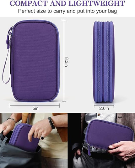 FYY Electronic Organizer, Travel Cable Organizer Bag Pouch Electronic Accessories Carry Case Portable Waterproof Double Layers Storage Bag for Cable, Charger, Phone, Earphone, Medium Size, Purple