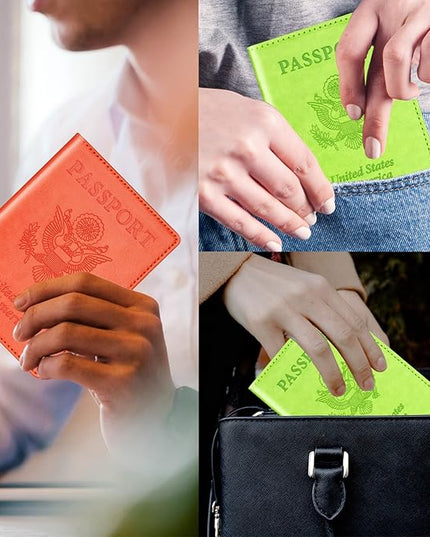 Herain Green & Orange Passport Holder for Travel, Cruise Essentials Passport Wallet Cover Case for Family Women Men, Travel Accessorie Gifts Must Haves Passports Book Protector