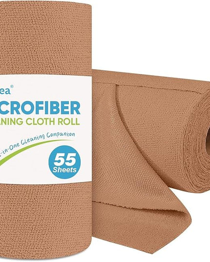 AIDEA Microfiber Cleaning Cloth Roll, 55 Sheets Shop Towels Washable, Microfiber Towels for Cars, Shop Rags Reusable Paper Towel for Automotive, Workshop, House, Kitchen, Cleaning Supplies11×9" Coffee