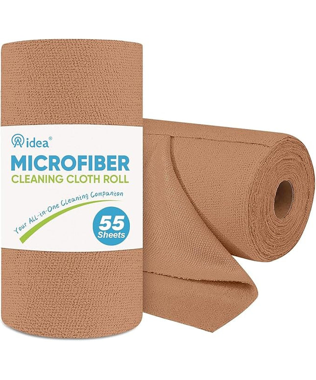 AIDEA Microfiber Cleaning Cloth Roll, 55 Sheets Shop Towels Washable, Microfiber Towels for Cars, Shop Rags Reusable Paper Towel for Automotive, Workshop, House, Kitchen, Cleaning Supplies11×9" Coffee