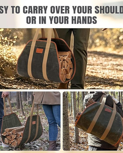 INNO STAGE Firewood Carrier Firewood Bag Heavy Duty Waxed Canvas Log Carrier Tote for Firewood, Large Fire Wood Sling Carrier with Handles for Easy Transport Carrying and Wood Stove Accessories