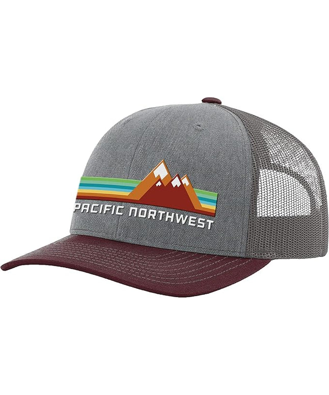Pacific Northwest Trucker Hat - Richardson 115 Embroidered Snapback Cap for Men & Women - Hiking, Camping & Outdoor Adventure