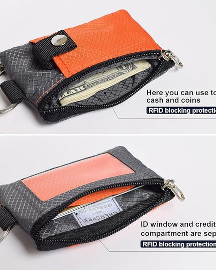 Minimalist RFID Blocking Small Wallet with ID Window,WaterResistant Zip Id Case Wallet with Lanyard Keychain for Cards,Cash,Travel,Women,Men