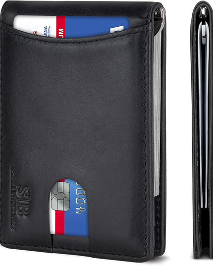SERMAN BRANDS RFID Blocking Slim Bifold Genuine Leather Minimalist Front Pocket Wallets for Men with Money Clip Thin Mens