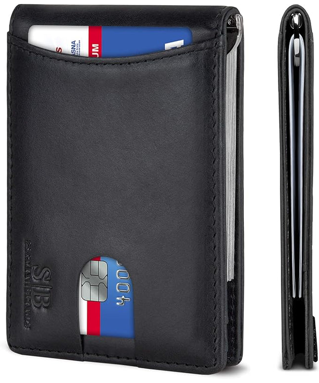 SERMAN BRANDS RFID Blocking Slim Bifold Genuine Leather Minimalist Front Pocket Wallets for Men with Money Clip Thin Mens