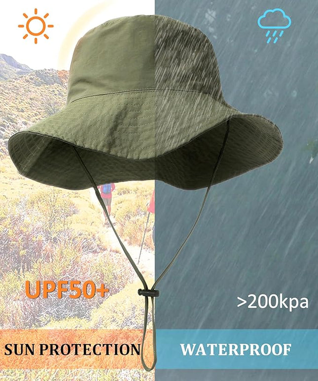 Water-Resistant Sun UPF 50+ Bucket Hat Protection Packable Brimmed Boonie for Women Men Summer Lightweight Hiking Outdoor Cap