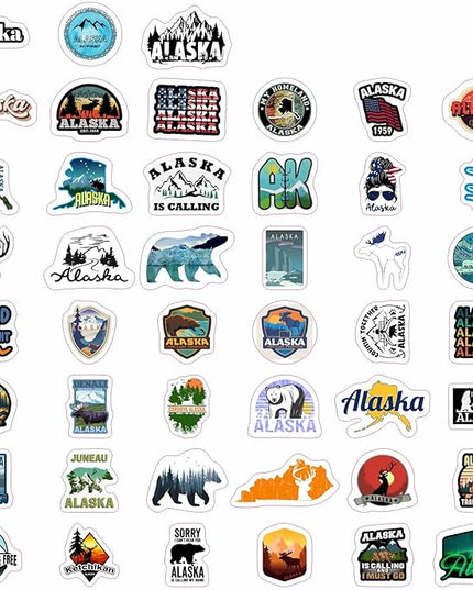 BulbaCraft Alaska Stickers for Water Bottles, Scrapbooking, Alaska Laptop Decals, Gifts for Women & Men
