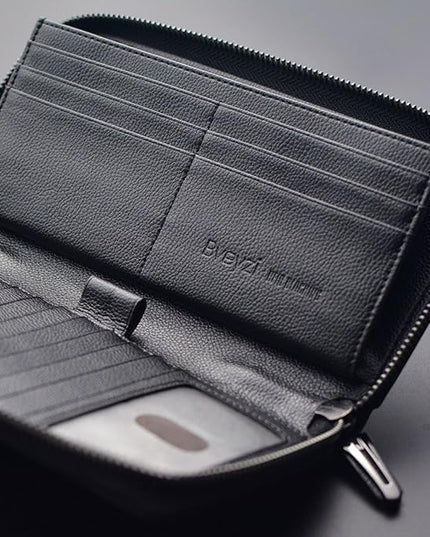 Bveyzi Women RFID Blocking Wallet Leather Zip Around Phone Clutch Large Capacity Ladies Travel Purse Wristlet | RFID Blocking, Zip Around, Large Capacity