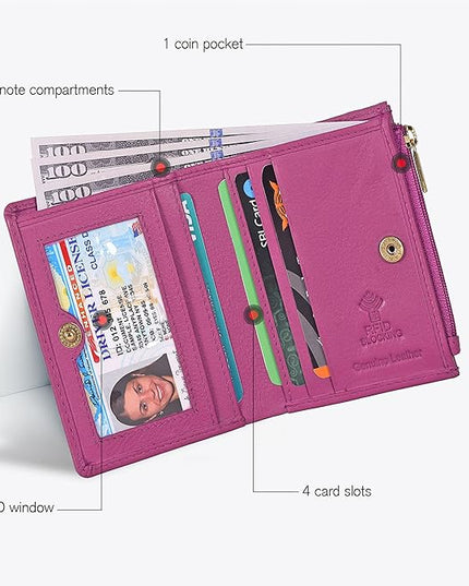 Oak Leathers Wallet For Women Full Grain Leather - Small RFID Coin Purse Credit Card & ID Holder for Ladies,Bifold Wallets for Teenager | Small, RFID, Coin Purse, for Ladies, for Teenager