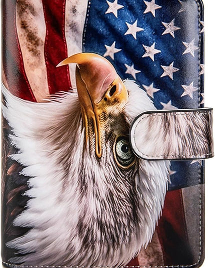 Passport Holder for Travel Essentials, RFID Blocking Passport Wallet Cover with Magnetic Closure, Passport Book Holders for Women and Men (American Flag Bald Eagle)