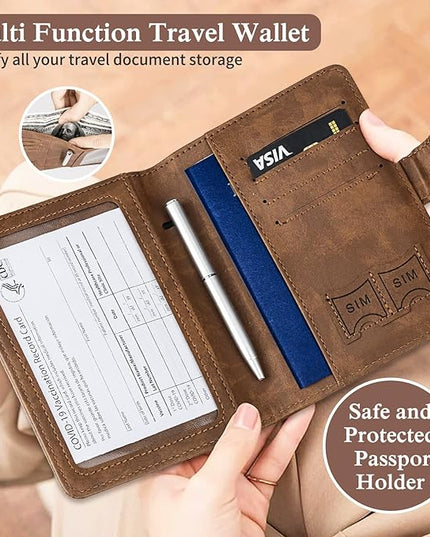 TIGARI Passport Holder for Travel Women Men, PU Leather Waterproof RFID Wallet Cover Case Sleeve, Valentines Day Gifts, Vacation Plane Cruise Travel Document Organizer Essentials