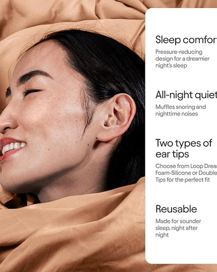 Loop Dream – Silicone/Memory Foam Earplugs for Sleep Comfort | Comfortable Ear Plugs for Muffling Snoring & Sleeping | Customized Fit | 27dB (SNR) Noise Reduction