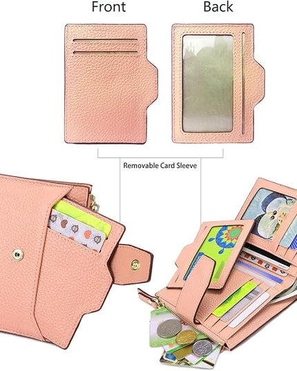 AINIMOER Women's RFID Blocking Leather Small Compact Bi-fold Zipper Pocket Wallet Card Case Purse with id Window