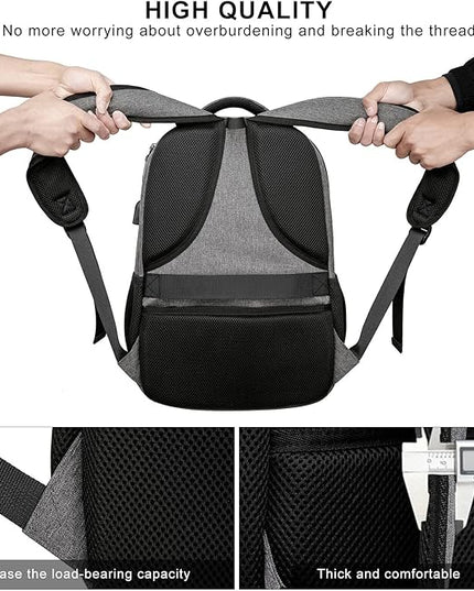 School Backpack for College Students & Teens - 15.6 Inch Laptop Backpack with USB Charging Port, Ergonomic Shoulder Straps, Water Resistant Travel Bookbag for Men, Women - Grey