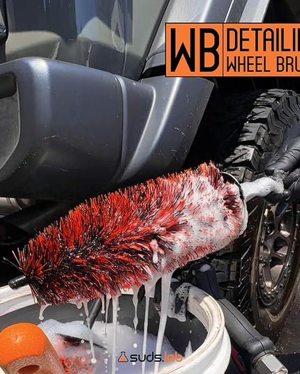 Suds Lab WB Premium Detailing Wheel Brush for All Vehicle Types – 17.7" Ultra-Soft and Scratch-Free Reusable Rim, Wheel, and Tire Brush for Deep Cleaning