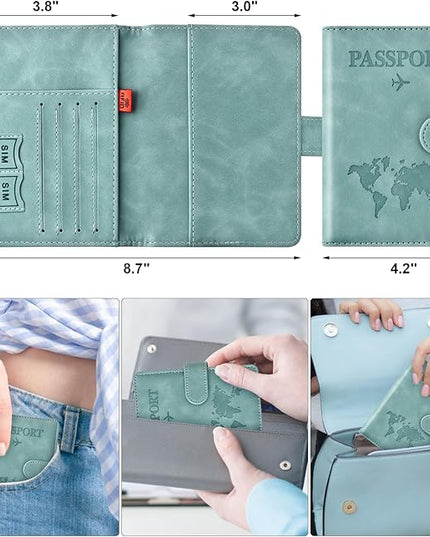 Eoehro Passport Holder for Travel Essentials, Passport Wallet Cover Case for Travel Must Haves Accessories,Passport Book Holders for Women and Men(light blue)