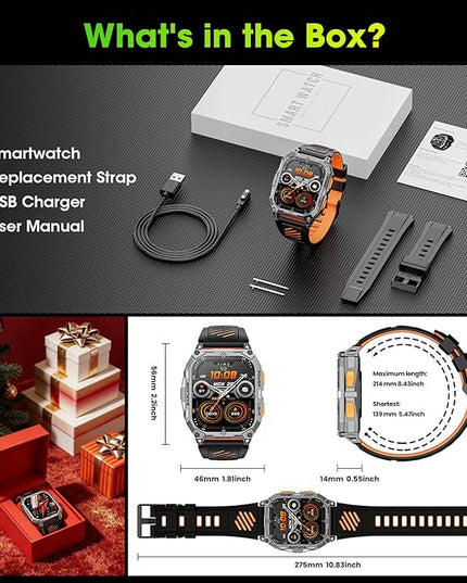 Smart Watches for Men, 2.01" HD Military Smart Watch with 1000mAh High-Capacity Battery/Led Flashlight/Answer/Make Call/Heart Rate/Sleep Monitor/Step Tracker, Fitness Tracker for Android/iPhone