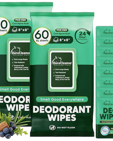 Deodorant Wipes for Men - Freshening Body Towelettes for Post-Workout, Travel, and Daily Deodorizing - On-the-Go Fresh Scent Cleansing Wipes, 120 Count (2 Pack)