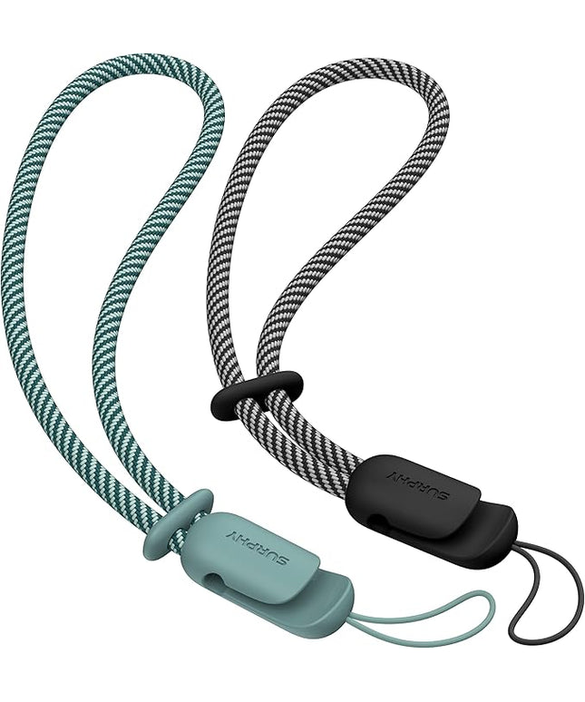 SURPHY 2 Pack Phone Lanyard for Cellphone Case, Phone Wrist Strap for Case, Cellphone Strap with 2-Color Braided, Charm Wrist Lanyard for Women and Men, Black & Green