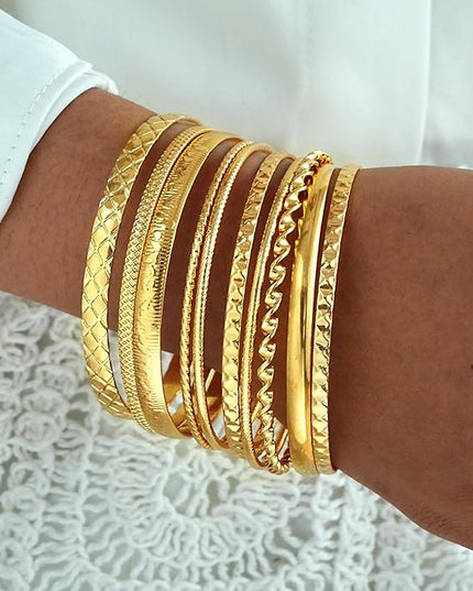 ÌF ME Gold Bangle Bracelets for Women, Indian Bangles Stackable Set, Multi Layer Textured 14K Gold Plated Chunky Bracelets Boho Jewelrys Set