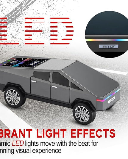 Futuristic Shapes Truck Bluetooth Speaker with LED Display Screen – TWS Stereo, FM Radio, USB/TF Playback, LED Headlights, Built-in Mic, Gift for Car Lovers, Model Collectors & Tech Fans (Gray)