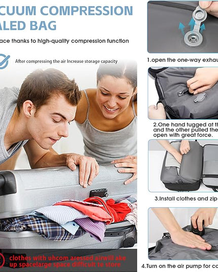 Vacuum Compression Backpack for Travel, 47L Expandable Backpack with Pump, 17 inch Laptop Backpack Luggage Flight Approved with Vacuum Compression System