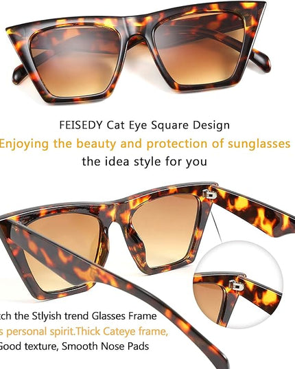 FEISEDY Vintage Square Cat Eye Sunglasses Women Trendy Cateye Sunglasses B2473