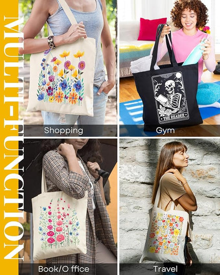 AUSVKAI Canvas Tote Bag for Women, Aesthetic Cute Grocery Grocery Reusable Cotton Gift Bag for Shooping Beach Trendy Gifts