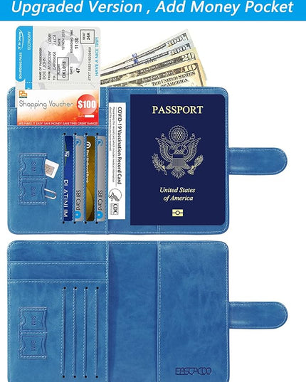 Passport Holder Cover Wallet RFID Blocking Leather Card Case Travel Accessories for Women Men (#Blue)