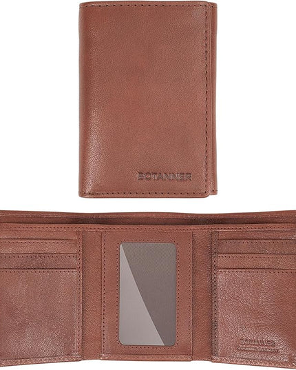 BOTANNER Genuine Leather Mens Trifold Wallet RFID Blocking 6 Credit Card Slots 1 ID Window 1 Section for Bills 2 Hidden Pockets- Choco