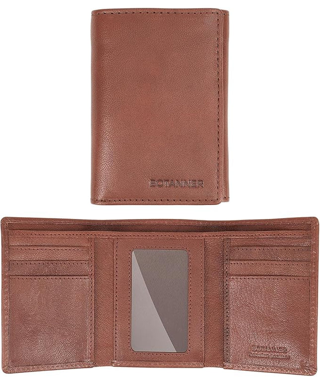 BOTANNER Genuine Leather Mens Trifold Wallet RFID Blocking 6 Credit Card Slots 1 ID Window 1 Section for Bills 2 Hidden Pockets- Choco