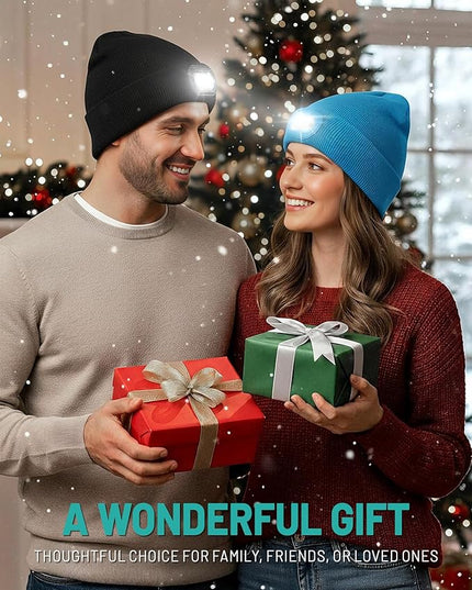 AOPREL Beanie with The Light, Unisex USB Rechargeable Headlamp Winter Knitted Cap for Men Dad Husband