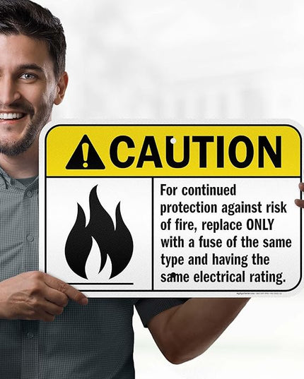 Warning For Continued Protection Against Risk Of Fire Replace Sign, 12x18 Inches, 3M EGP Reflective .063 Aluminum, Fade Resistant, Made in USA by My Sign Center