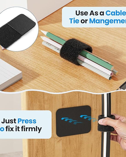 Cable Management Under Desk, 【Up to 15 Cord】【Enhanced Wire Holder】 Cord Organizer Holder, Adjustable Hook and Loop Cable Ties, Wire Clips Under Table Hider, 40 Pair(Black)