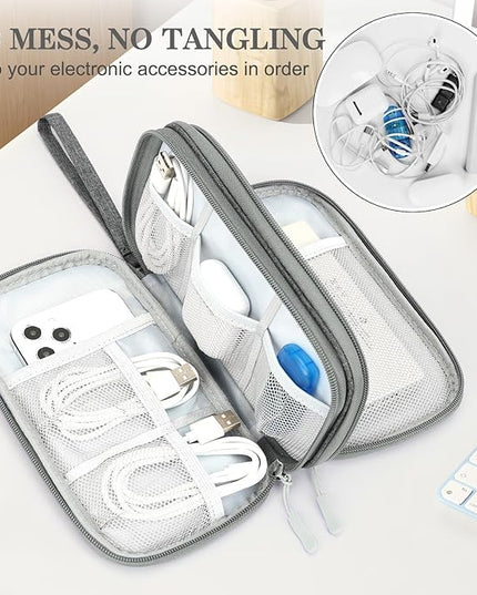 FYY Electronic Organizer, Travel Cable Organizer Bag Pouch Electronic Accessories Carry Case Portable Waterproof Double Layers Storage Bag for Cable, Cord, Charger, Phone, Medium Size, Dark Grey